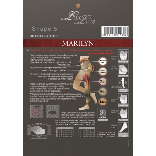 Marilyn Shape 5 30 DEN Lux Line vormivad naiste sukkpüksid kompressioonitsoonidega